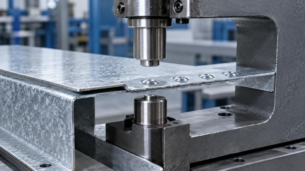 Mechanical clinching of overlapping galvanised sheets in a press