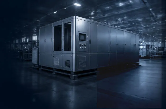 Equipamiento industrial en una nave de fabricación (imagen generada con IA)