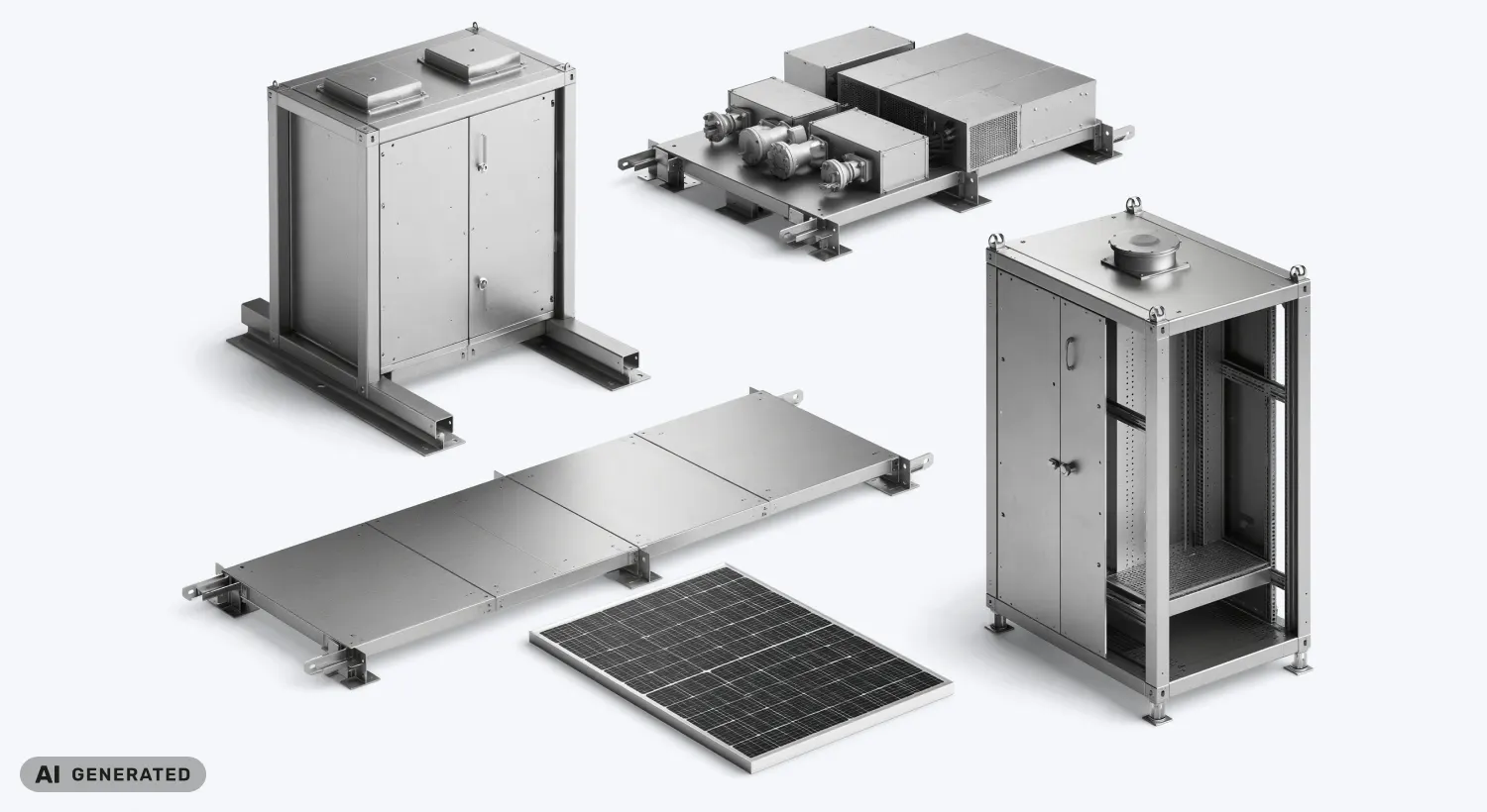Armario eléctrico y estructuras metálicas para instalaciones de energía (imagen generada con IA)