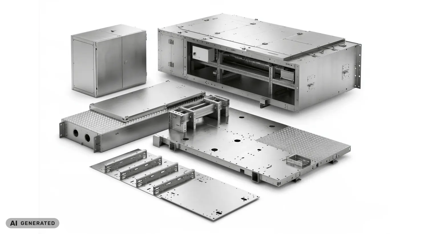 Bastidor y carenados metálicos de una máquina industrial (imagen generada con IA)