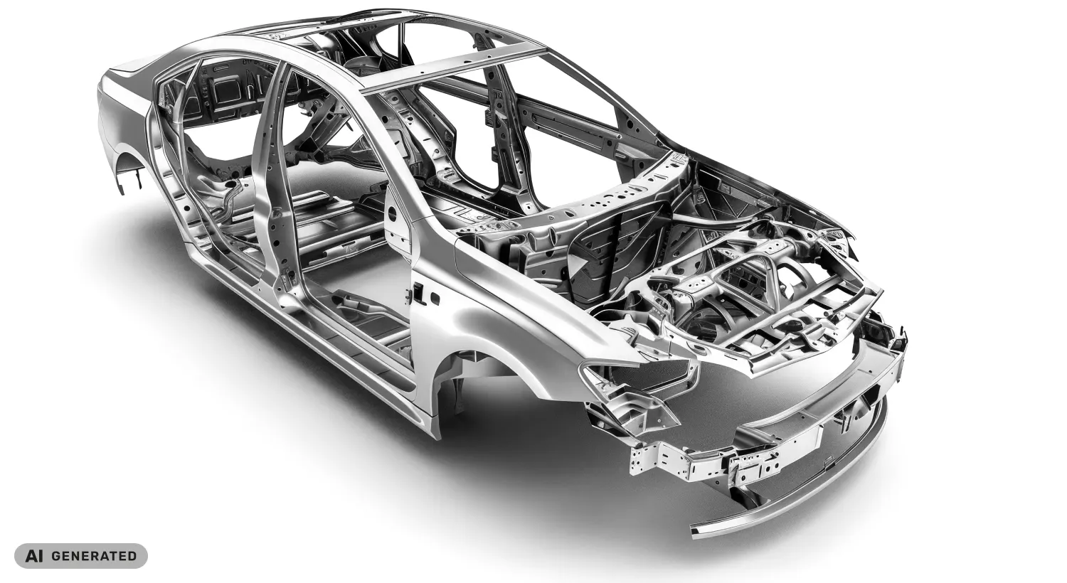 Estructura de carrocería de un coche en blanco (body in white) (imagen generada con IA)