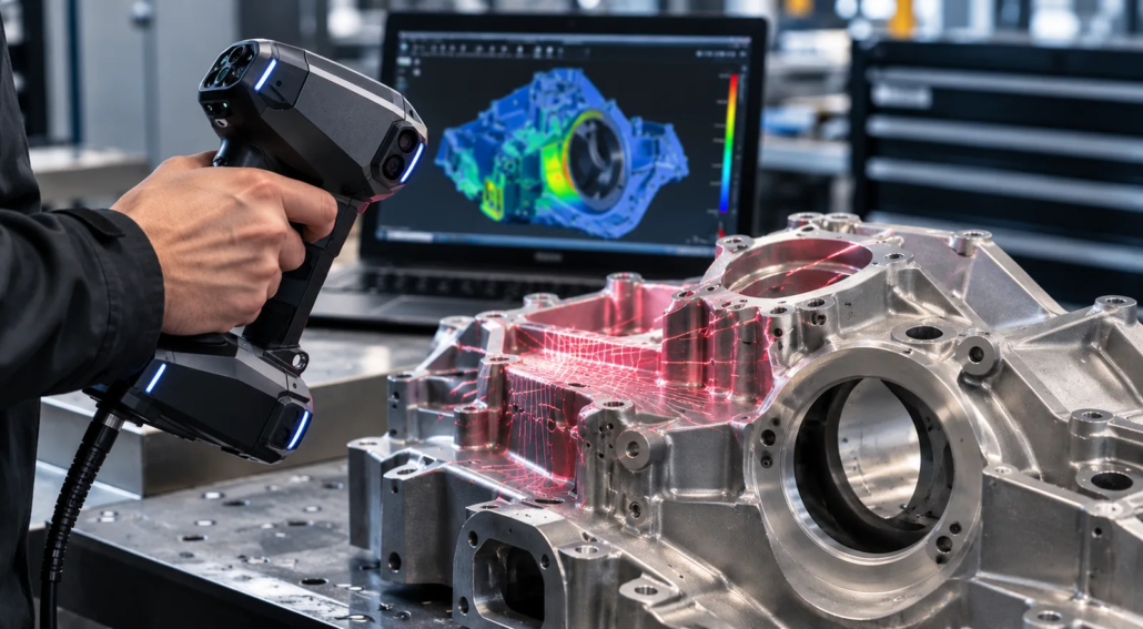 Dimensional inspection by 3D scanning with a colour deviation map on screen