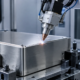 Cabezal de soldadura láser robotizada uniendo una carcasa de chapa fina de acero inoxidable