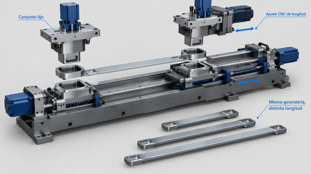 Parametric die with CNC length adjustment for parts of the same geometry and different lengths